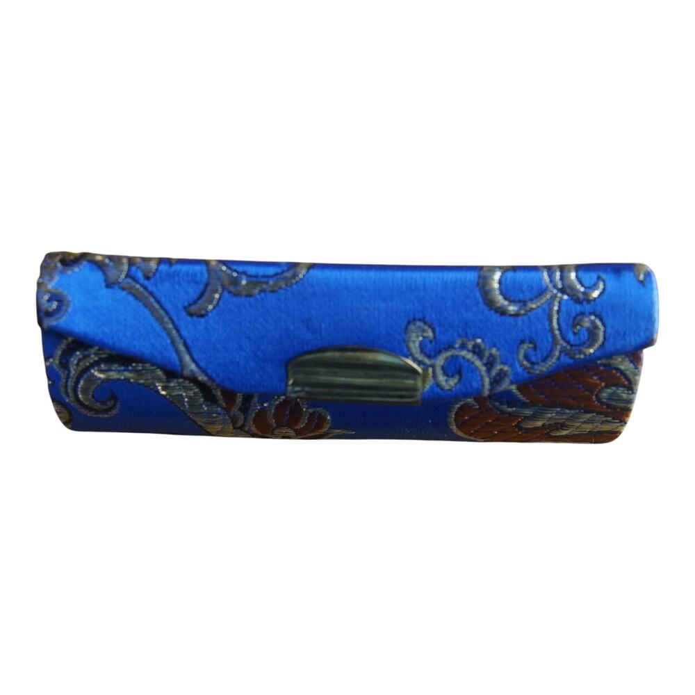 Vintage Brocade Lipstick Case Mirror Holder Blue Purple Vanity Accessory 2PK